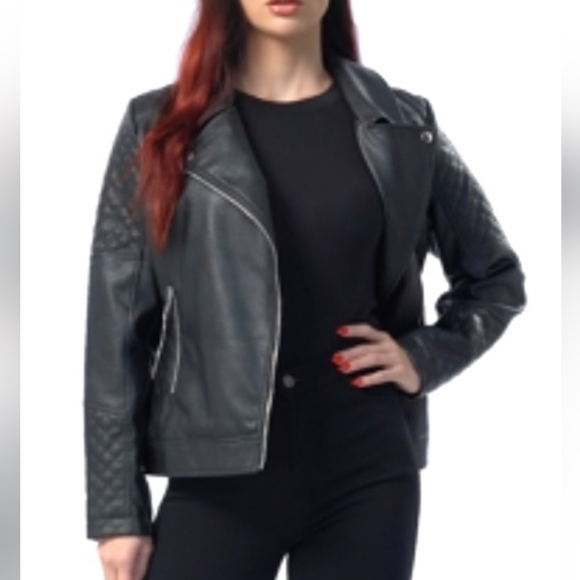 NWT Faux Leather Jacket w/Silver Hardware & Zippered Pockets - Picture 2 of 11